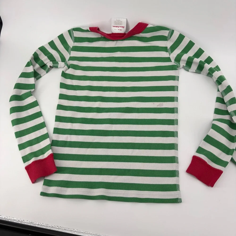 Hanna Andersson‎ Kids 8 Organic Cotton Pajamas Green White Striped Christmas PJs